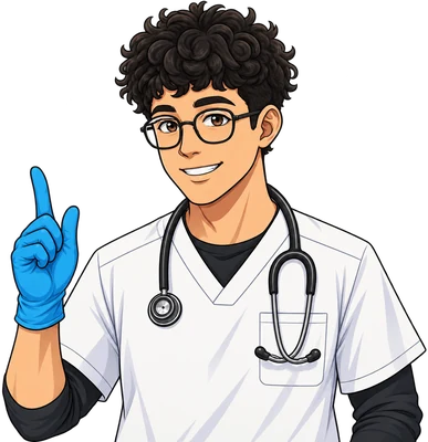 Original cartoon practitioner wearing glasses and a stethoscope